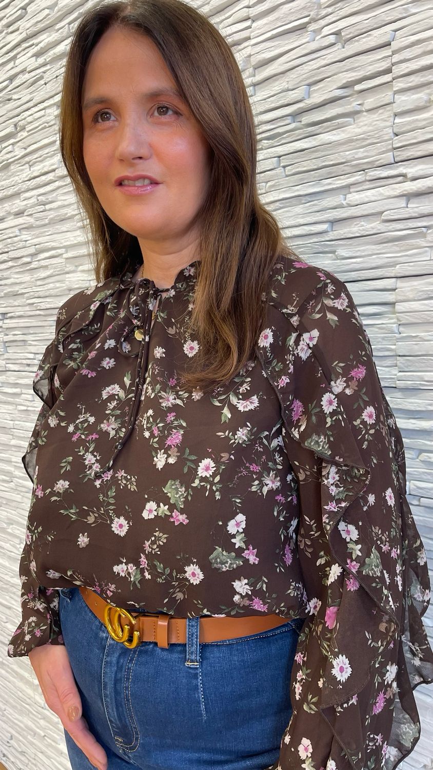 The Aisling Ditsy Print Blouse In Chocolate