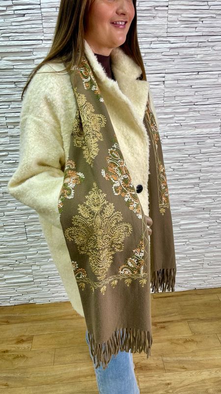 The Paisley Embroidered Scarf In Taupe