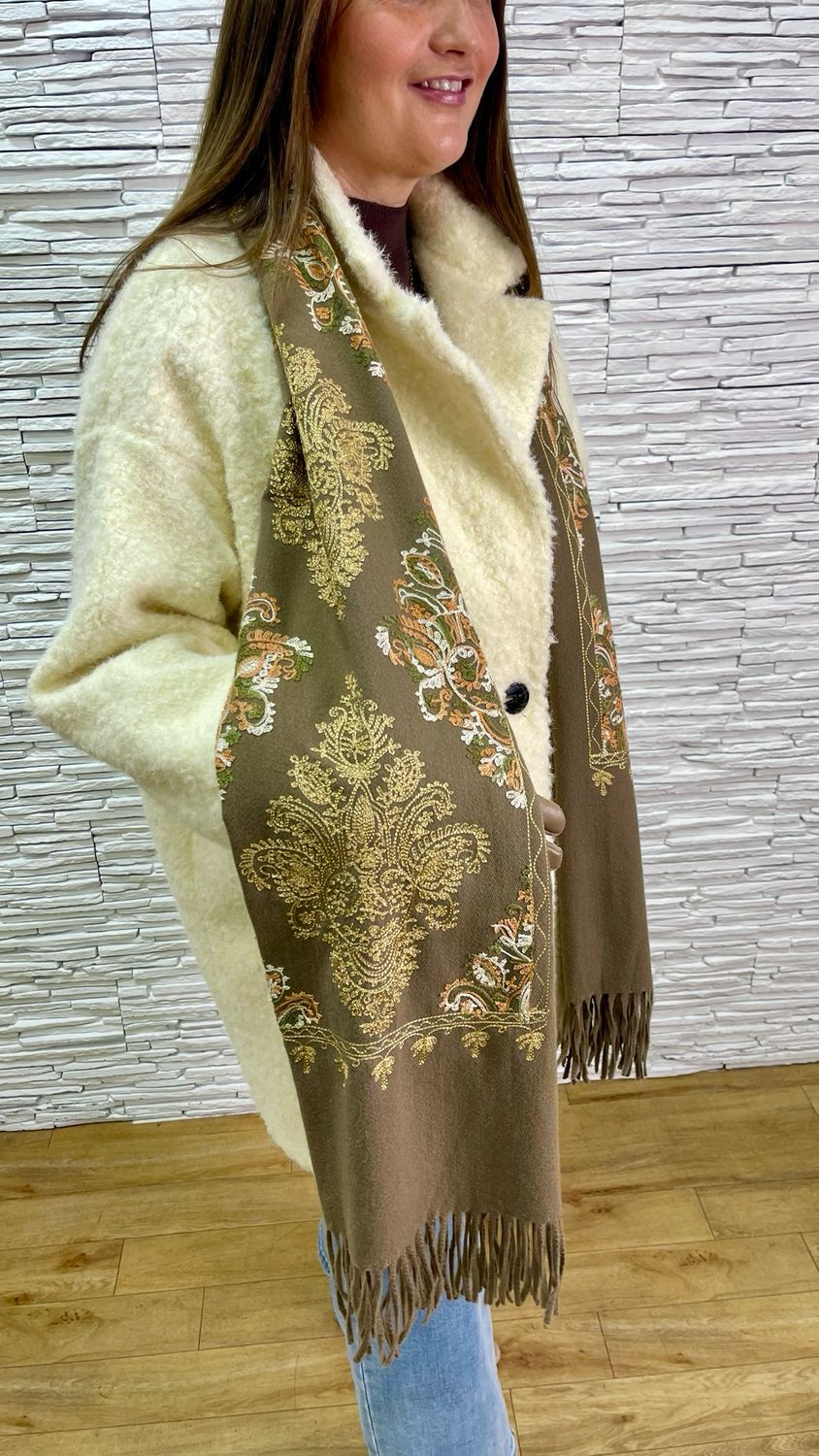 The Paisley Embroidered Scarf In Taupe