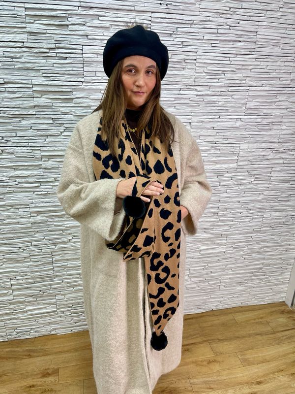 The Two Way Leopard Pom Pom Scarf