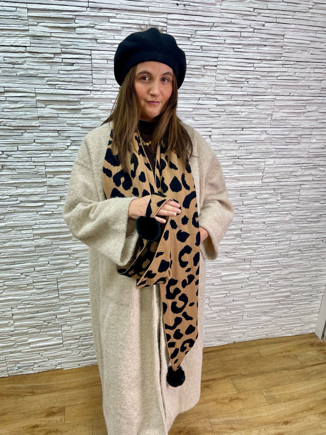 The Two Way Leopard Pom Pom Scarf