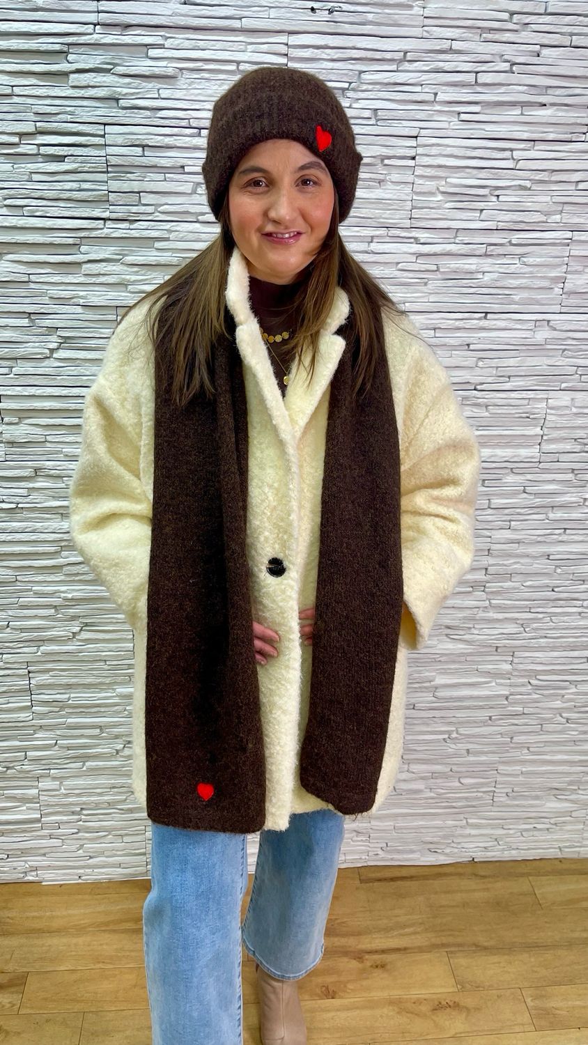 The Scarf &amp; Hat Love Heart Set In Brown