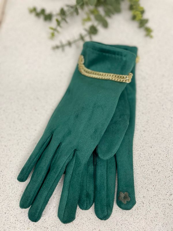 The Chain Suedette Gloves In Green