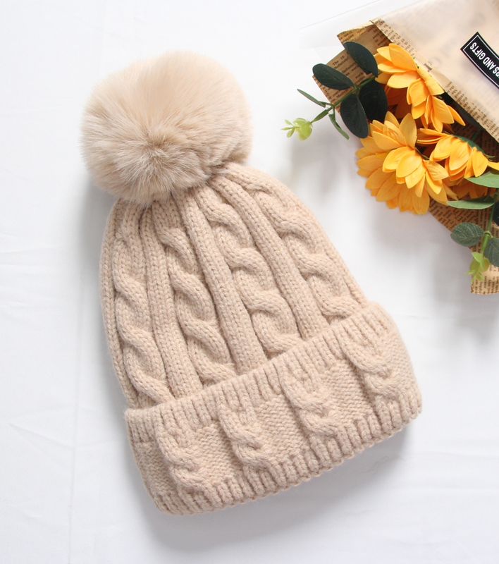 The Beige Cable Knit Pom Hat