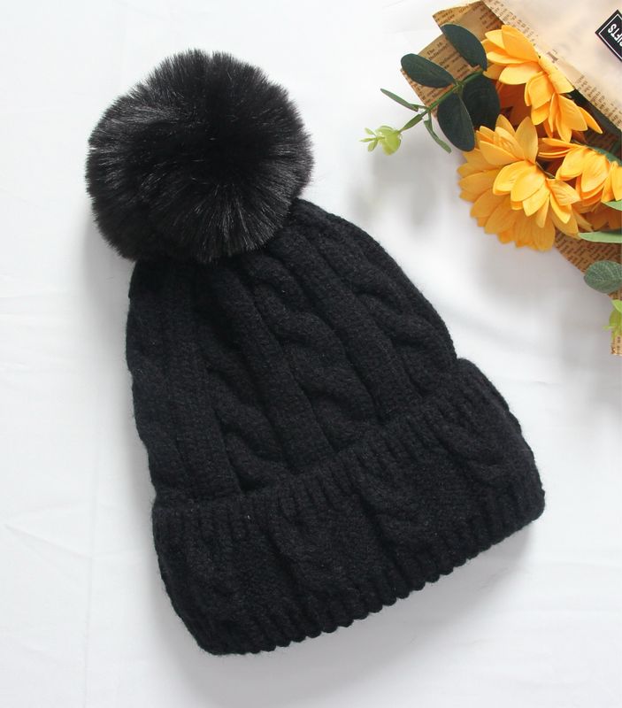 The Black Cable Knit Hat With Pom