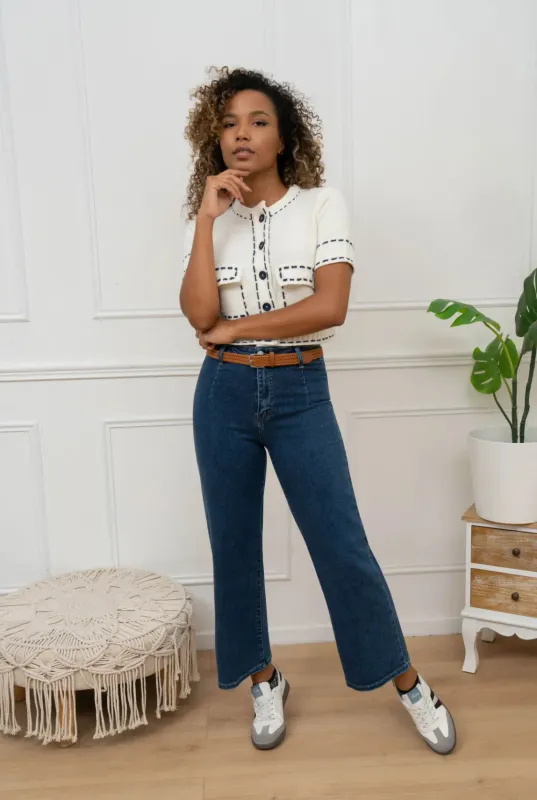 Rose Wide Leg Crop Jeans in Denim Blue