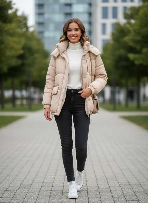 The Vicky Puffer Jacket In Beige