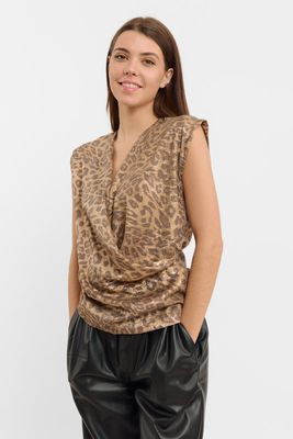 The Georgia Leopard Wrap Top In Brown