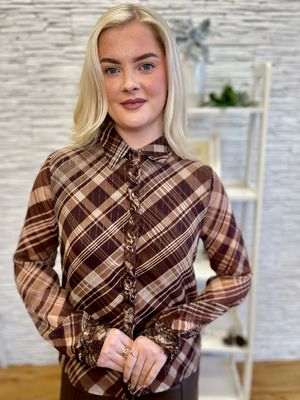 The Tara Tartan Check Lurex Blouse In Chocolate