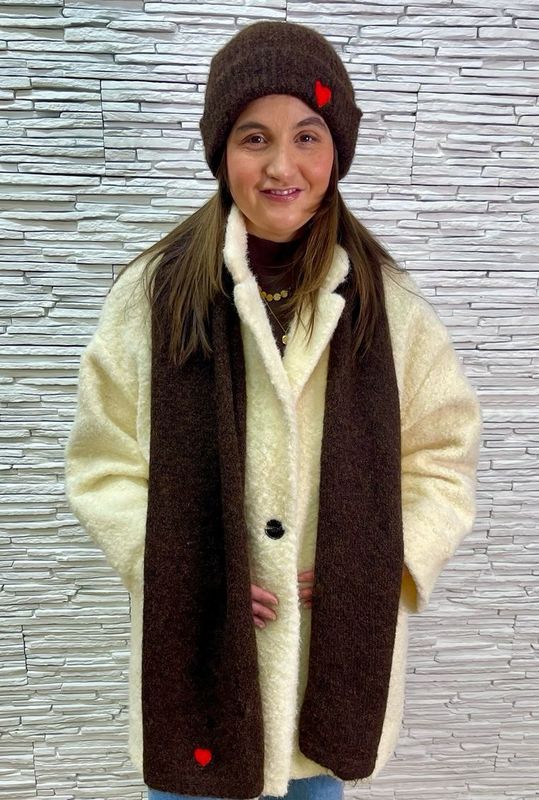 The Scarf &amp; Hat Love Heart Set In Brown