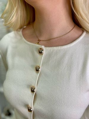The Jacqueline Gold Button Top In Off White