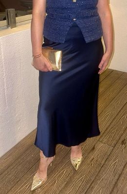 The Aoife Bias Cut Satin Skirt In French Navy