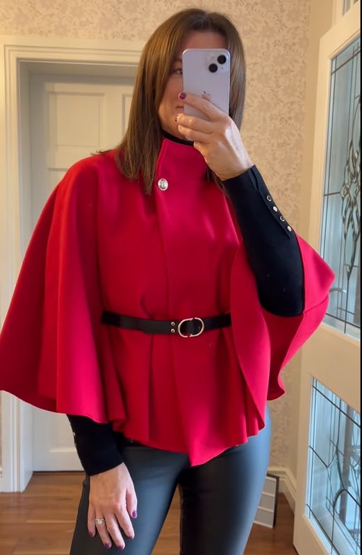 The Sarah Belted Cape In Red