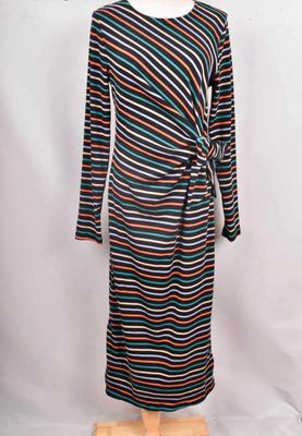 The Annie Stripe Knot Midi Dress In Black