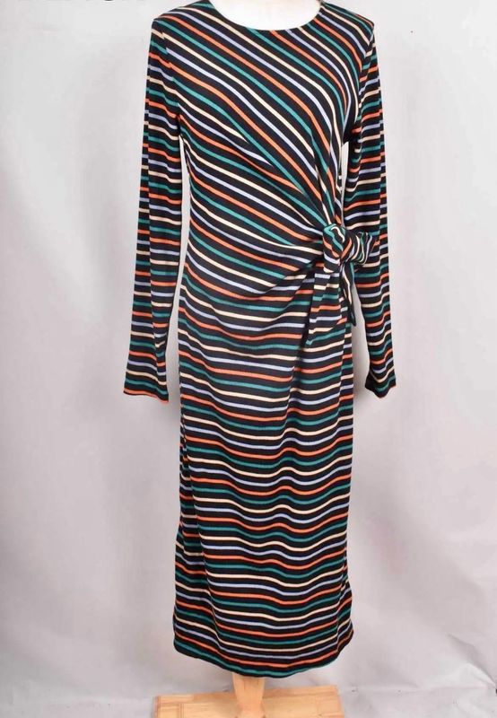 The Annie Stripe Knot Midi Dress In Black