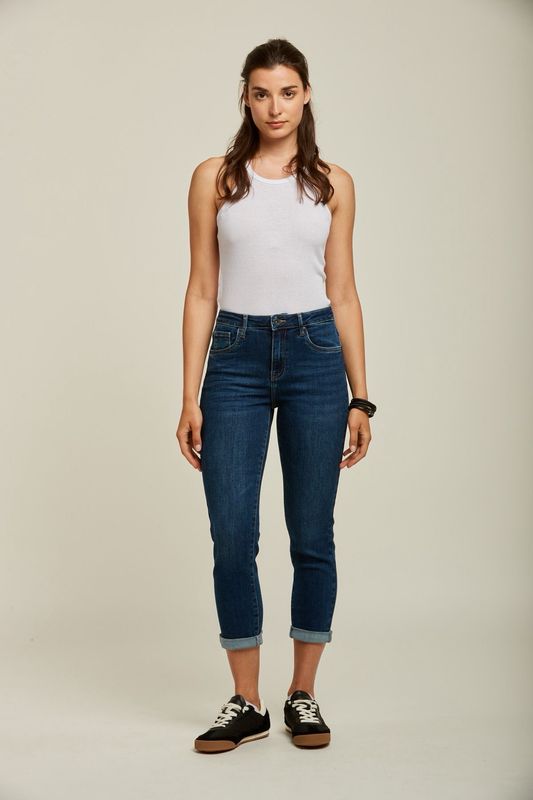 Toxik Boyfriend Jeans In Mid Indigo Denim Blue