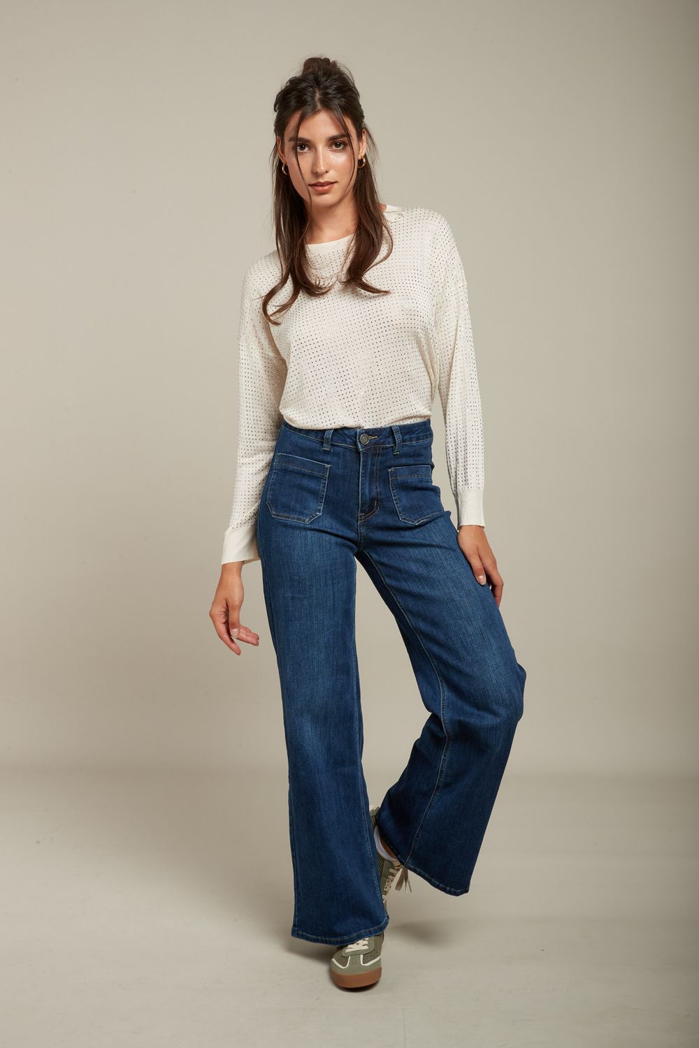 Toxik High Waisted Two Pocket Flare In Indigo