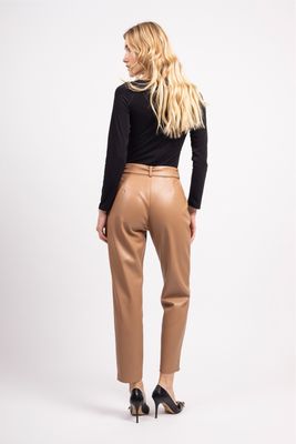 Toxik Boyfriend Faux Leather Trouser In Caramel