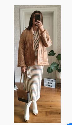 The Annie Stripe Knot Midi Dress In Cream