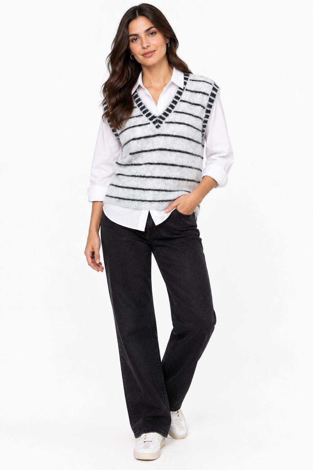 The Robin Stripe Knitted Tank In Grey