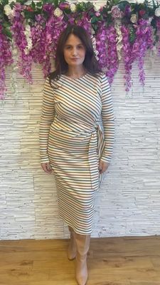 The Annie Stripe Knot Midi Dress In Black