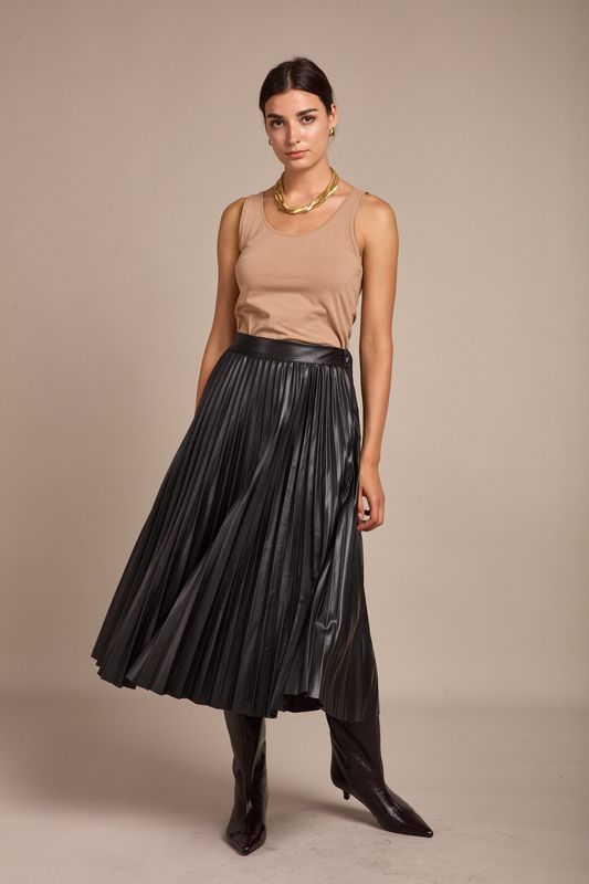 Toxik Faux Leather Pleated Midi Skirt In Black