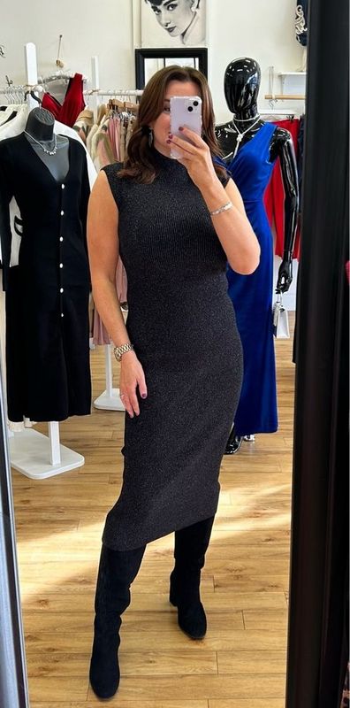 The Alba Lurex Midi Dress In Black