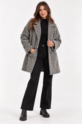 The Lilah One Button Winter Coat In Grey/Black Blend