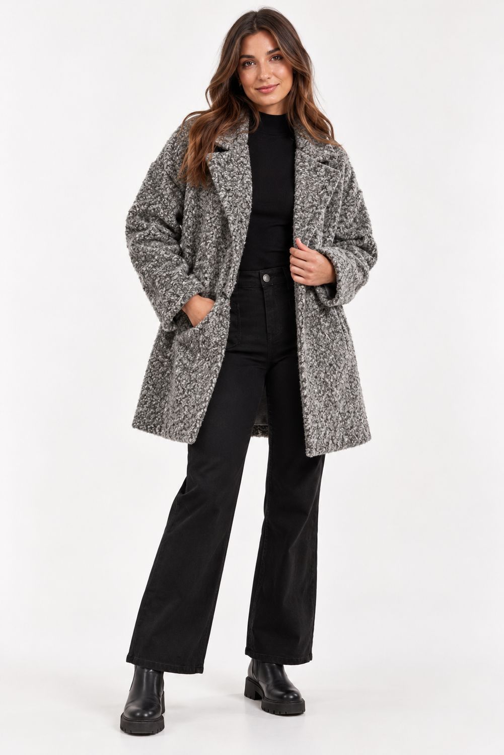 The Lilah One Button Winter Coat In Grey/Black Blend