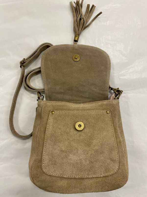 Real Suede Leopard Print Crossover Bag In Beige