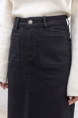 The Georgia Two Pocket Denim Maxi Skirt In Black