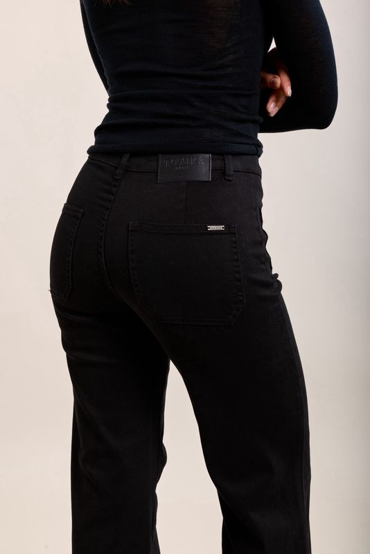 Toxik High Waisted Two Pocket Flare Jeans In Black
