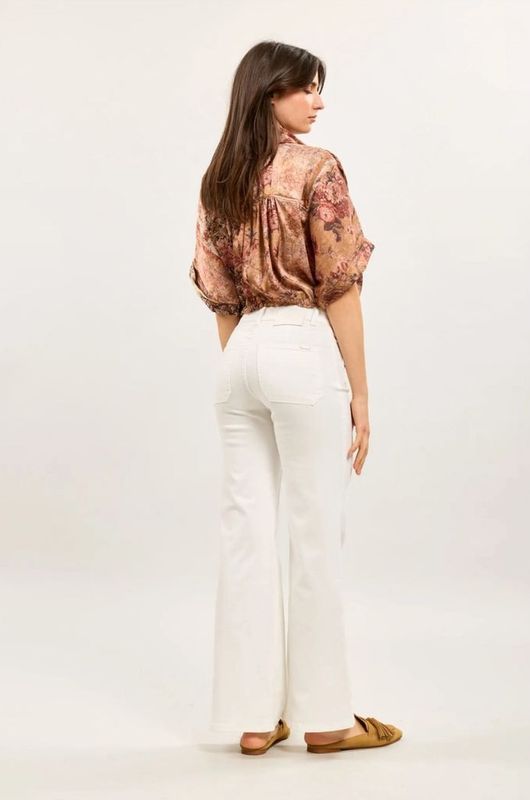 Toxik High Waisted Two Pocket Flare In White