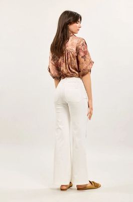 Toxik High Waisted Two Pocket Flare In White