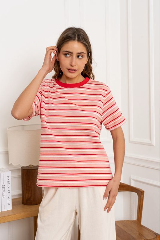 The Ella Stripe T-Shirt in Red