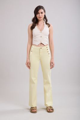 Toxik High Waist Button Flare In Lemon