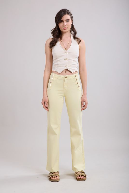 Toxik High Waist Button Flare In Lemon