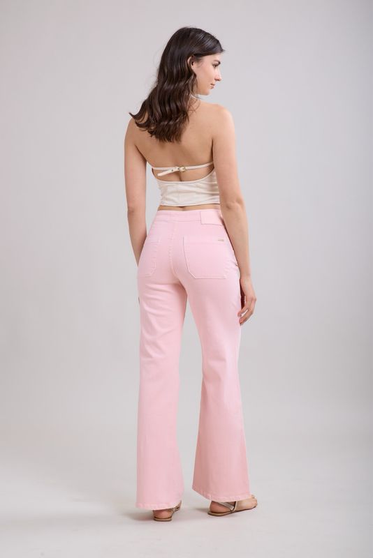 Toxik High Waist Button Flare In Pink