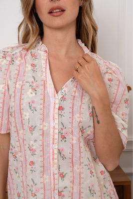 The Evie Ditsy Print Embroidered Blouse In Pink