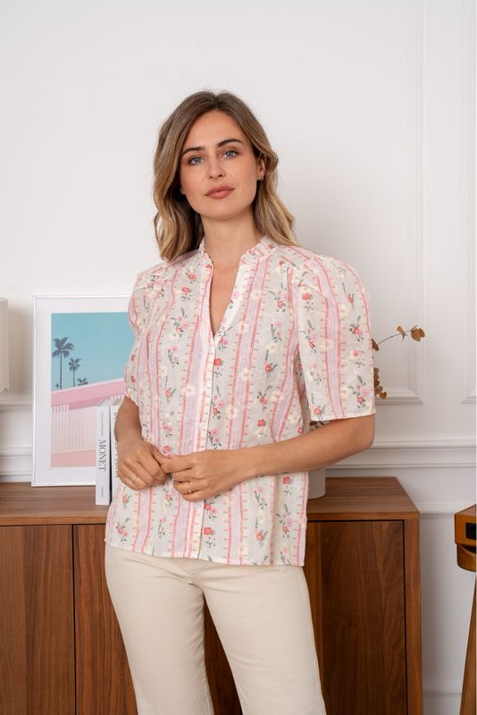 The Evie Ditsy Print Embroidered Blouse In Pink
