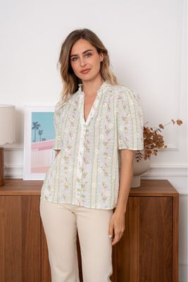 The Evie Ditsy Print Embroidered Blouse In Green