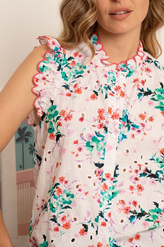 The Abbie Floral Embroidery Anglaise Blouse In Pink/Lilac