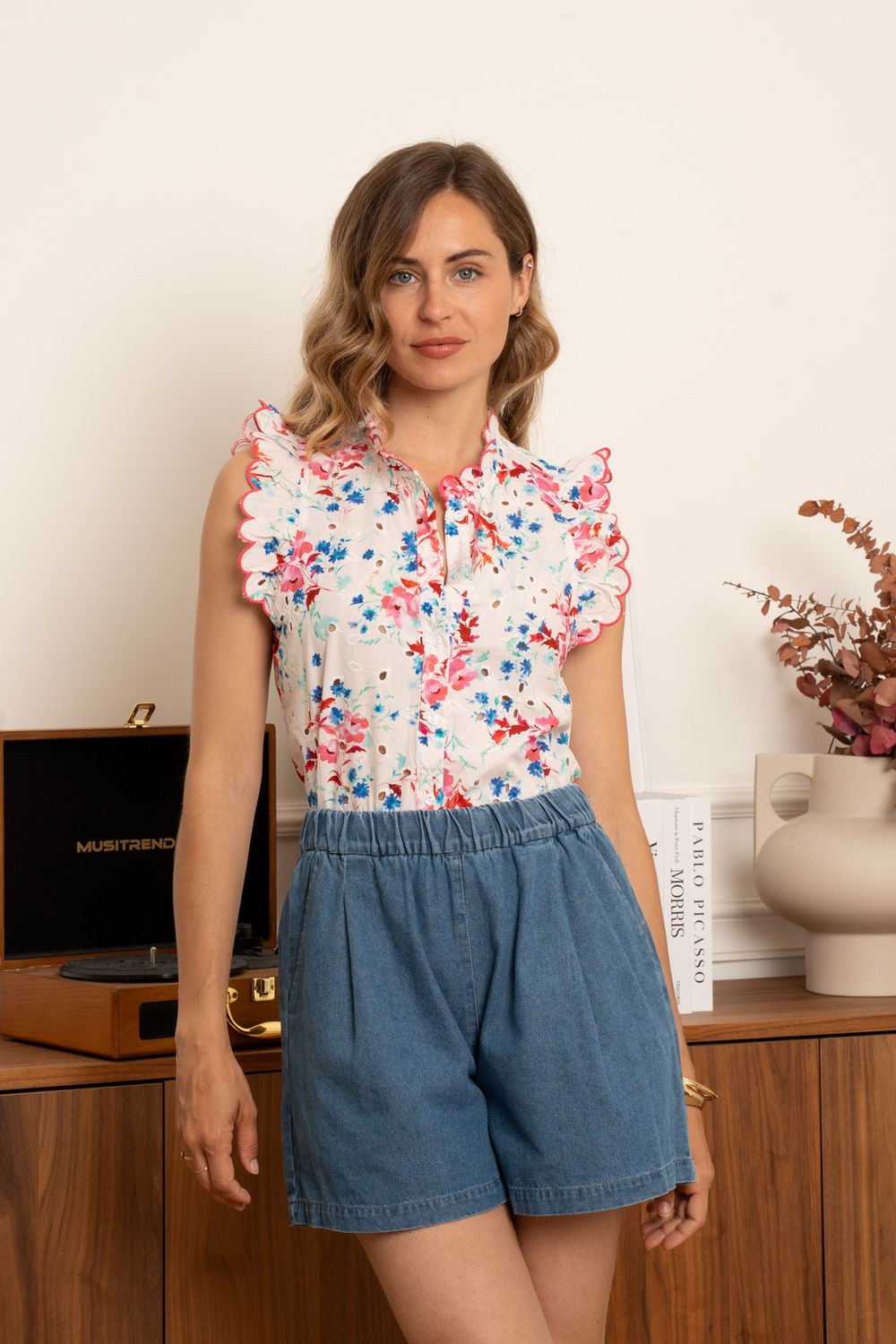 The Abbie Floral Embroidered Anglaise Blouse In White