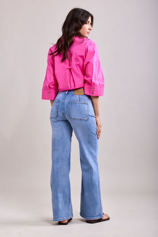 Toxik High Waisted Two Pocket Flare In Light Wash