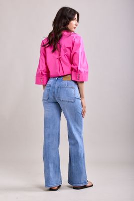 Toxik High Waisted Two Pocket Flare In Light Wash