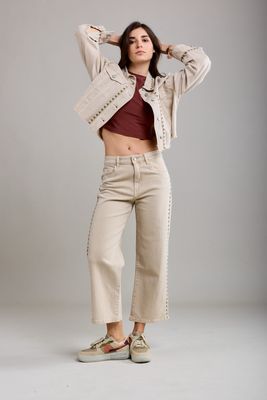 Toxik Wide Leg Crop Jeans in Beige
