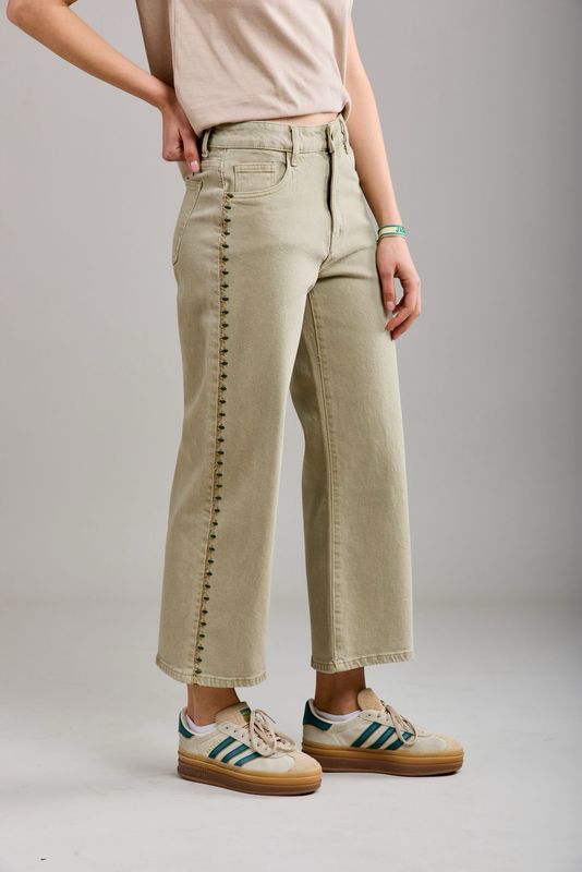 Toxik Wide Leg Crop Jeans in Khaki