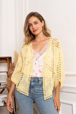 The Ava Crochet Cardigan In Lemon
