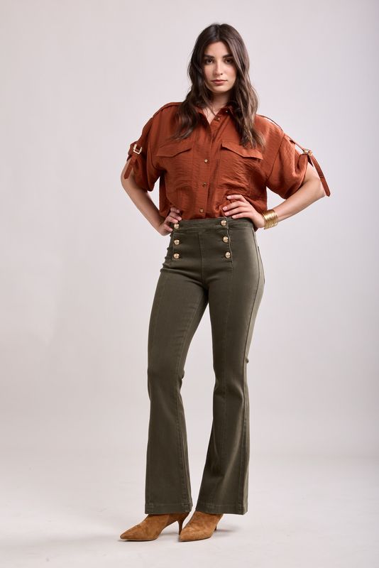 Toxik Military Flare Jean In Khaki