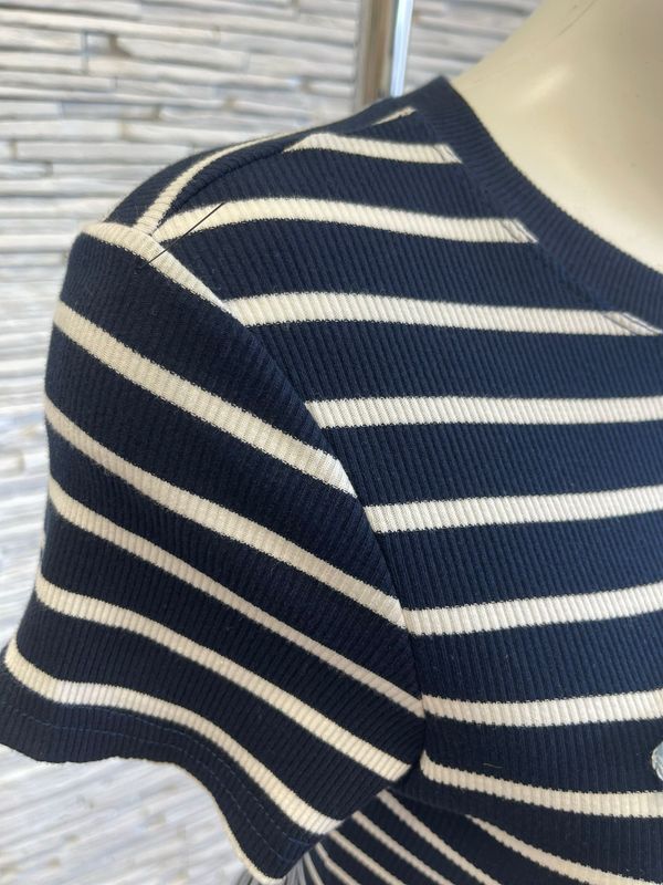 The Evie Nautical Stripe Midi Dress With Denim Motif In Navy